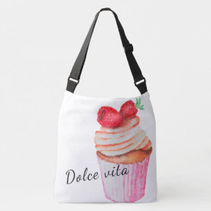 Tüte Dolce Vita mit Himbeerkuchen Design Tragetaschen Mit Langen Trägern