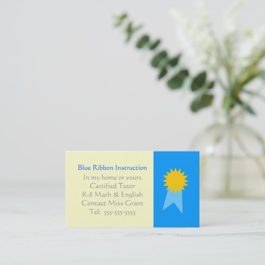 Tutor Blue Ribbon Template Visitenkarte (Stehend Vorderseite)