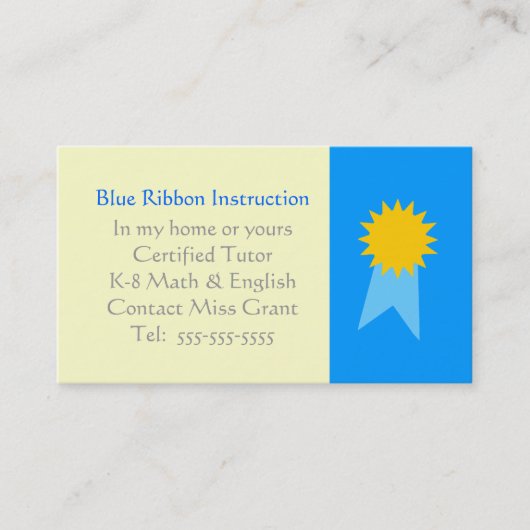Tutor Blue Ribbon Template Visitenkarte (Vorderseite)
