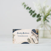 Tutor/Educator Navy Blue & White Business Card Visitenkarte (Stehend Vorderseite)