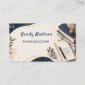 Tutor/Educator Navy Blue & White Business Card Visitenkarte (Vorderseite)