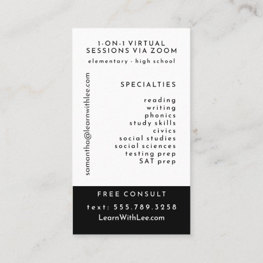 Tutor für virtuellen Trainer Visitenkarte (Rückseite)