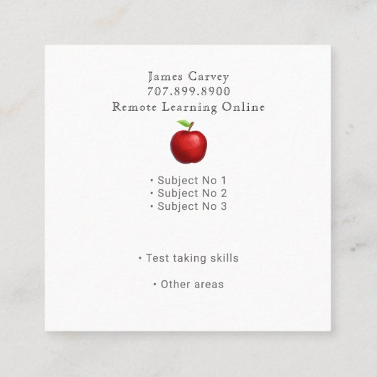 Tutor-Lehrerin Apple-Tafel Quadratische Visitenkarte (Rückseite)