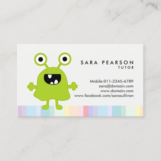 Tutor Niedlich Green Alien Business Card Visitenkarte (Vorderseite)