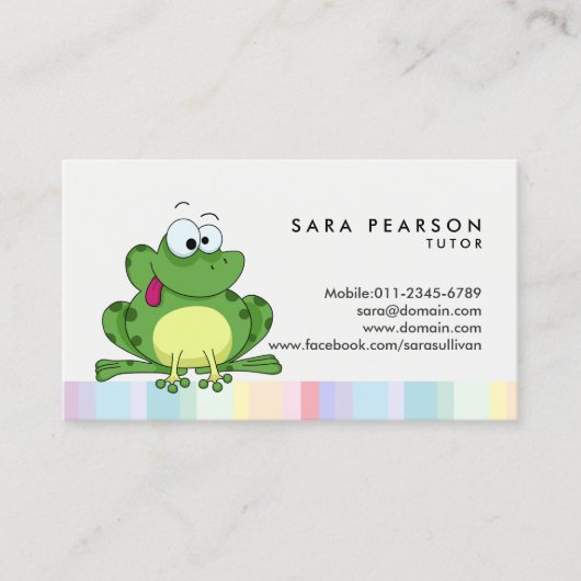 Tutor Niedliche Green Frog Business Card Visitenkarte (Vorderseite)