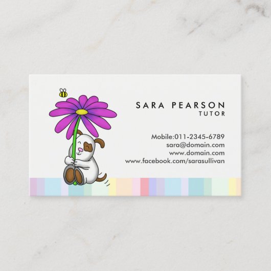 Tutor-Niedlicher Hund mit Blume-Visitenkarte Visitenkarte (Vorderseite)
