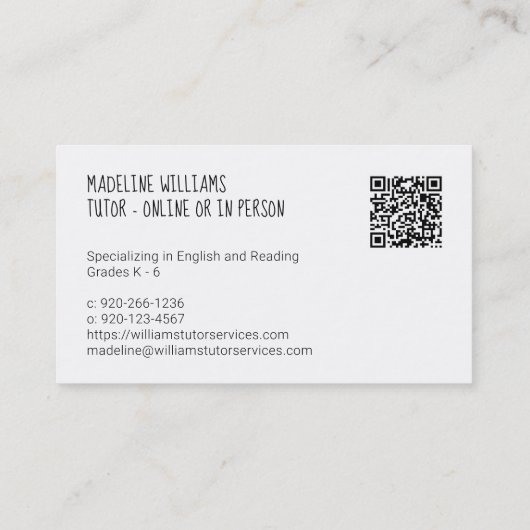 Tutor QR Code Business Card Visitenkarte (Rückseite)