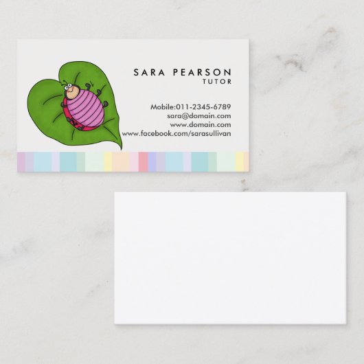 Tutor Tuition Tutoring Cartoon Ladybug Visitenkarte (Vorne/Hinten)