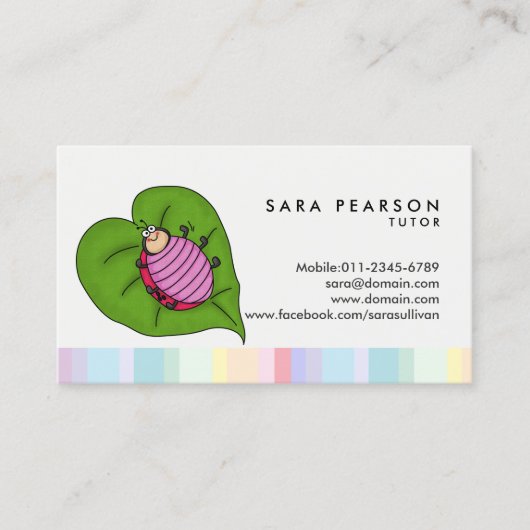 Tutor Tuition Tutoring Cartoon Ladybug Visitenkarte (Vorderseite)