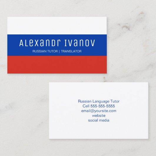 Tutor "White Blue" und "Red Russian Language Tutor Visitenkarte (Vorne/Hinten)