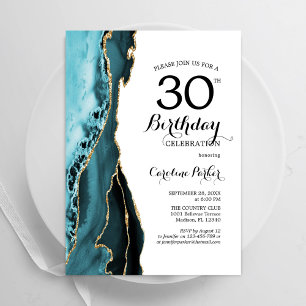 Tutrquoise Agate White Gold 30. Geburtstag Einladung