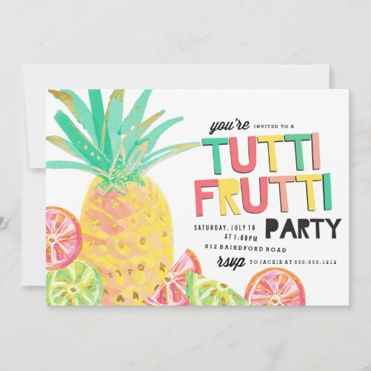TUTTI FRUTTI Ananas Geburtstagsfeier Einladung (Vorderseite)