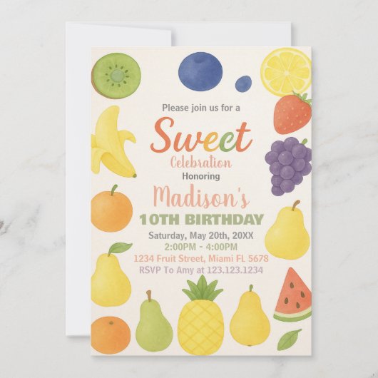 Tutti Frutti Einladung zum Geburtstag (Vorderseite)