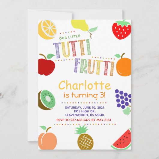 Tutti Frutti Früchte Geburtstag Einladung (Vorderseite)