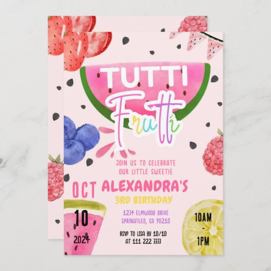 Tutti Frutti Fruit 1. 3. 4. 7. 9. Einladung (Vorne/Hinten)