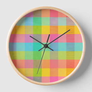 Tutti Frutti Kariert - farbenfrohe Uhr an der Wand