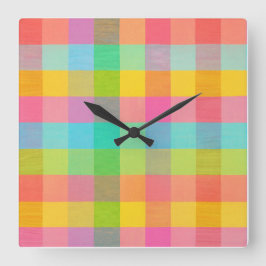Tutti Frutti Kariert - farbenfrohe Uhr an der Wand