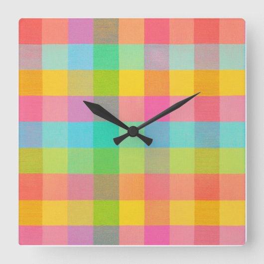 Tutti Frutti Kariert - farbenfrohe Uhr an der Wand (Vorderseite)