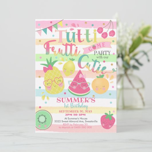 Tutti Frutti Party Einladung - Einladung Obst (Stehend Vorderseite)