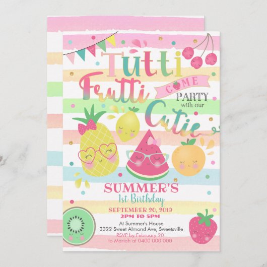 Tutti Frutti Party Einladung - Einladung Obst (Vorne/Hinten)