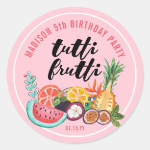 Tutti Frutti rosa Mädchen Fruchtzeichnung Runder Aufkleber