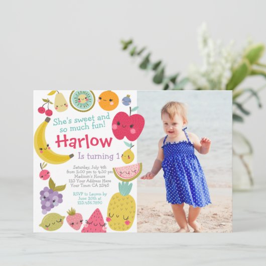 Tuttifrutti Birthday Invitation Einladung (Stehend Vorderseite)