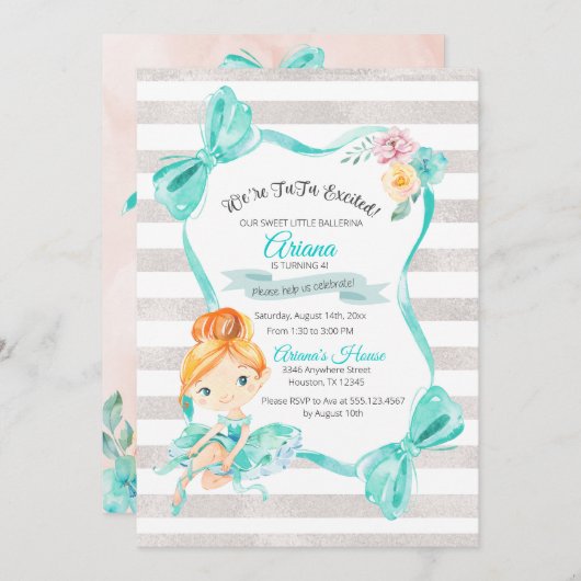 Tutu Aufregung Ballerina zum Geburtstag Einladung (Vorne/Hinten)