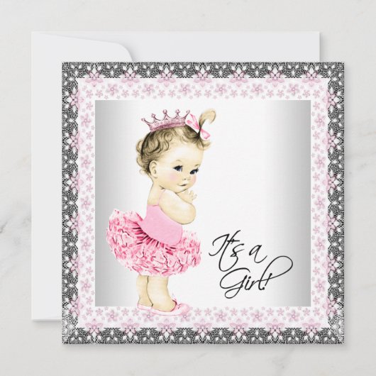 Tutu Baby Girl Ballerina Dusche Einladung (Vorderseite)