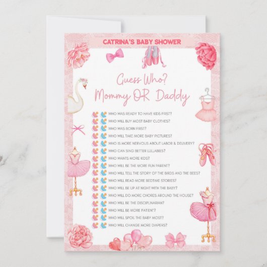 Tutu Ballerina Baby Shower - Bearbeitbarer Name, 1 Einladung (Vorderseite)