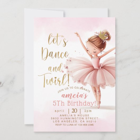 Tutu Ballerina Ballet Dancer Girl Birthday Einladung (Vorderseite)