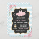 Tutu Ballerina Blue Pink Gold Geburtstag Einladung (Vorne/Hinten)