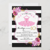 Tutu Ballerina Floral Sparkle 10. Geburtstag Einladung (Vorderseite)