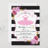 Tutu Ballerina Floral Sparkle Zweiter Geburtstag Einladung (Vorderseite)