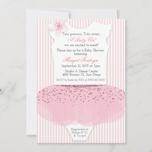 Tutu Ballerina Kinderdusche Einladung (Vorderseite)