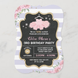 Tutu Ballerina Lila Gold Floral Geburtstag Einladu Einladung