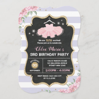 Tutu Ballerina Lila Gold Floral Geburtstag Einladu Einladung