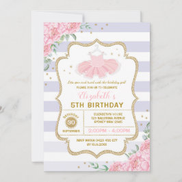 Tutu Ballerina Lila Pink Gold Floral Geburtstag Einladung