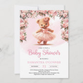 Tutu ballerina Mädchen Teddy Bär staubige rosa Ros Einladung (Vorderseite)