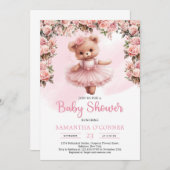 Tutu ballerina Mädchen Teddy Bär staubige rosa Ros Einladung (Vorne/Hinten)