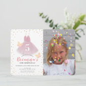 Tutu Ballerina Pink & White Girl Foto Geburtstag Einladung (Stehend Vorderseite)