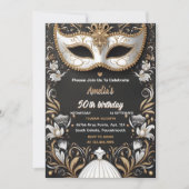 Tutu Black Chic Masquerade 50. Geburtstag Einladung (Vorderseite)