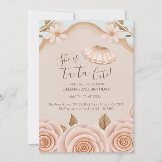 Tutu Cute Ballet Girls Second Birthday Invitation Einladung (Vorderseite)