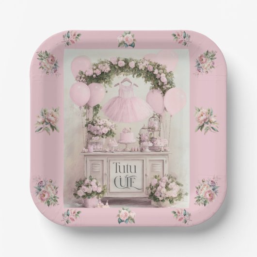 Tutu Cute Ballet Pink Ballerina Theme for Girls Pappteller (Vorderseite)