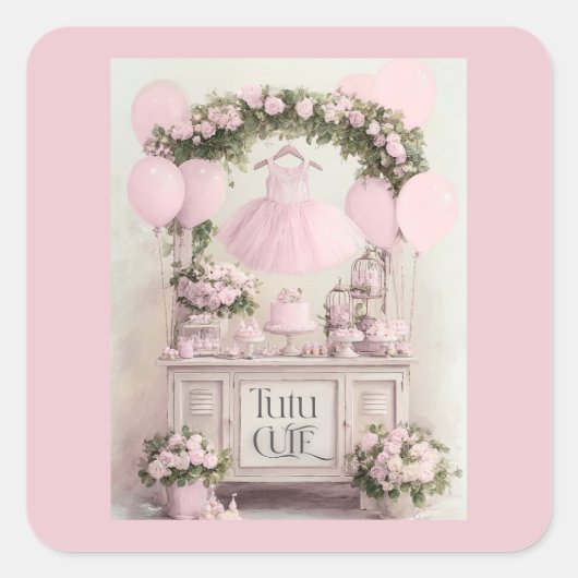 Tutu Cute Ballet Pink Ballerina Theme for Girls Quadratischer Aufkleber (Vorderseite)