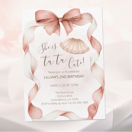 Tutu Cute Ballet Second Birthday Invitation Einladung