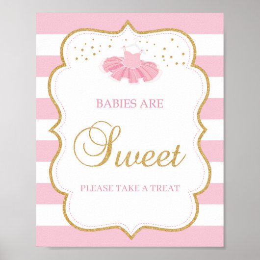 Tutu dress babies are sweet sign pink stripes gold poster (Vorne)
