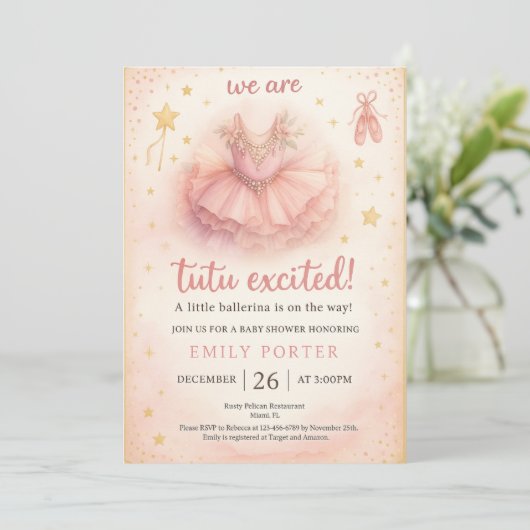 Tutu Excited Ballerina Baby Shower Invitation (Stehend Vorderseite)