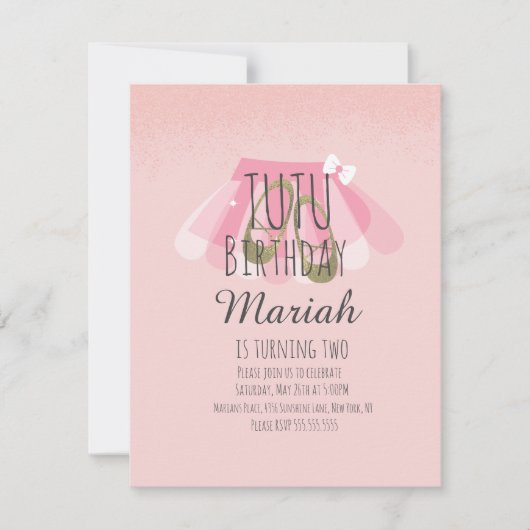 Tutu Girl's Birthday Pink Imitats Glitzer Ballerin Einladung (Vorderseite)