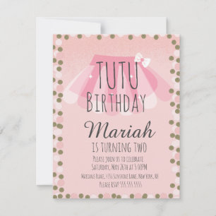 Tutu Mädchen Geburtstag Rosa Faux Glitter Punkte Einladung