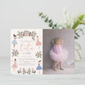 Tutu Niedlich Ballerina Floral Girl Foto 2. Geburt Einladung (Stehend Vorderseite)